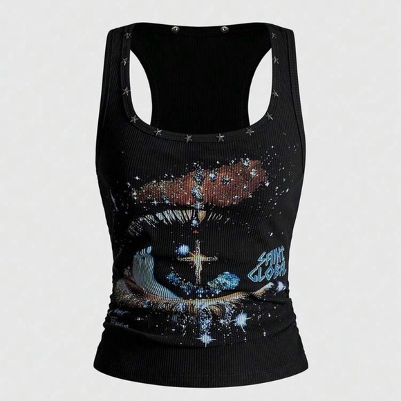 Tops - Black Graphic Tank Top